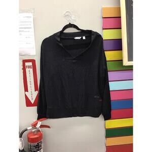 Peace love world comfy vneck top medium black embroidered affirmation new qvc